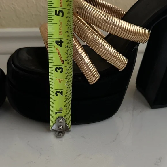 Dolls Kill Black and Gold Platform Heels - Picture 6 of 8